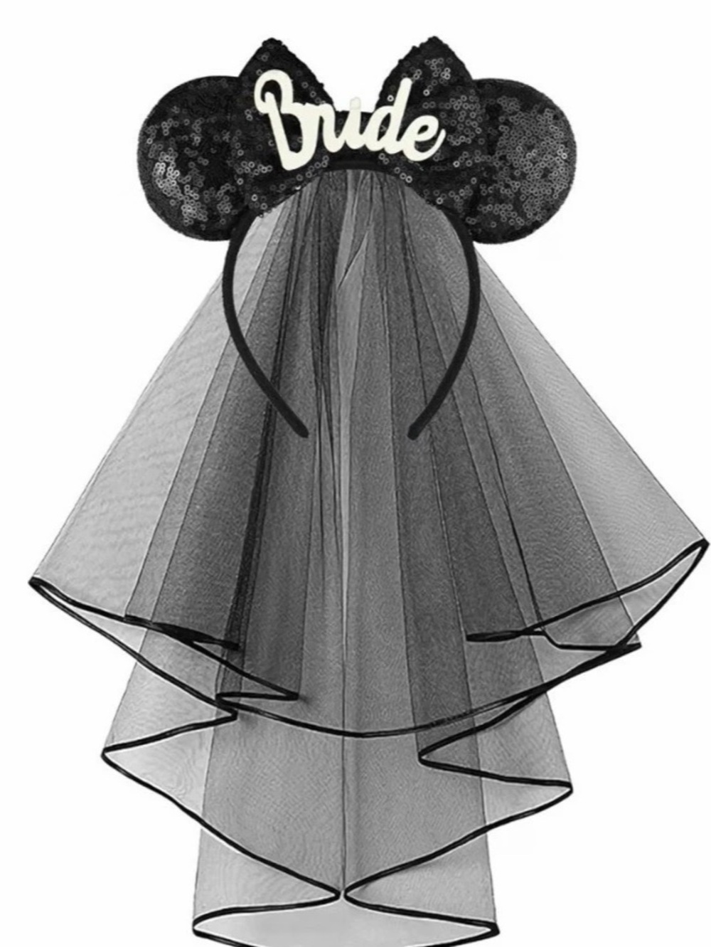 Never Worn - Disney Black and White Bride Mickey Ear Headband with Veil Black Br